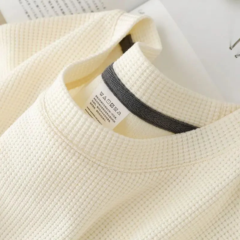 Men's New Summer Waffle Round Neck Short Sleeve T-Shirt Comfortable Breathable Short-Sleeved Top for Casual Wear