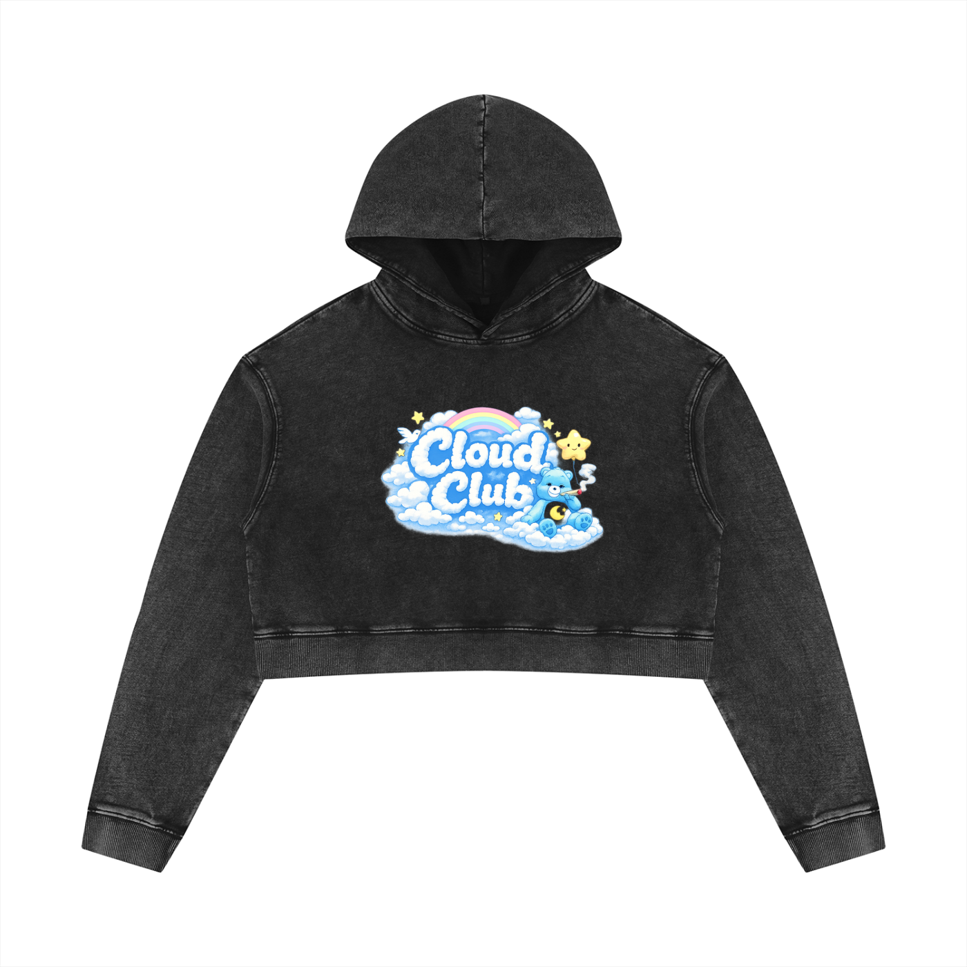 Women’s Mineral Washed Crop Hoodie CLOUD BEAR